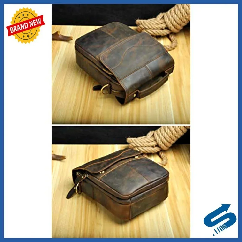 Genuine Leather Messenger Bag with Adjustable Strap, Fits Tablet